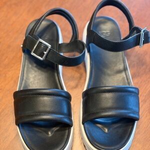 UGG Black Leather Sandals with Silver Buckle
